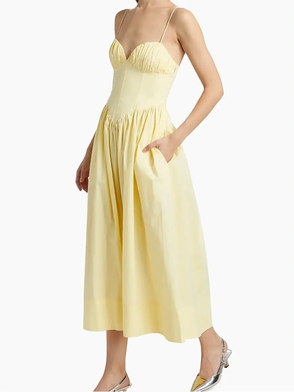 Ronny Kobo Carmine Cotton Midi Dress (orig $398) NWT Butter Yellow - Picture 3 of 8